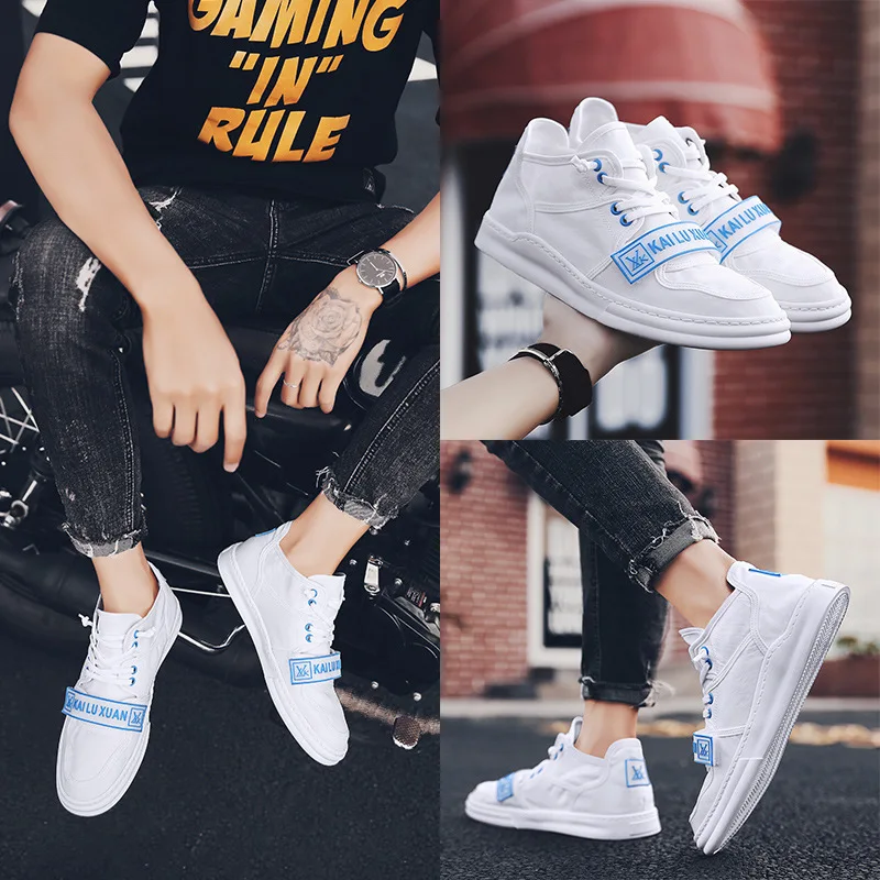 

2019 Summer Korean-style High-End Trend of Fashion Breathable Canvas zhong gao bang Casual Board Shoes MEN'S SHOES P