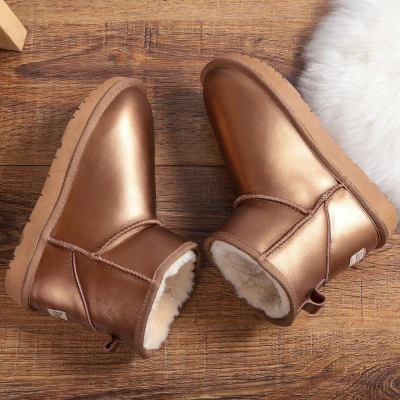 gold ankle G& ZaCo/Роскошные Водонепроницаемые зимние сапоги из коровьей кожи; сапоги из натуральной кожи; ботильоны-трубы; теплая хлопковая женская обувь на плоской нескользящей подошве - Цвет: gold ankle