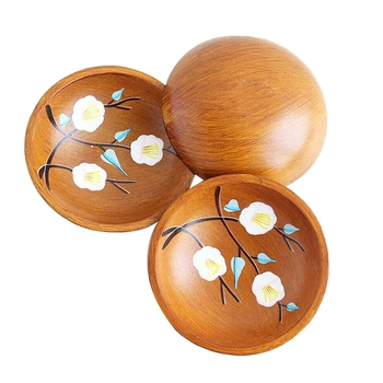 

3Pcs Antique Round Wood Serving Bowl Plate Tray for Fruits Salads Dinner Snacks Plate