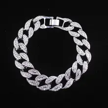 Мужские браслеты в стиле хип-хоп Цепочка с кристаллами, кубинская цепочка в стиле Майями, Мужская цепочка, 16 мм, золотое, Серебряное украшение