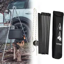 Camping Tripod Pole Pot Holder Portable Hanging Pot Bracket Camping Campfire Tripod 4-Section Camping Pot Tripod Aluminum Alloy