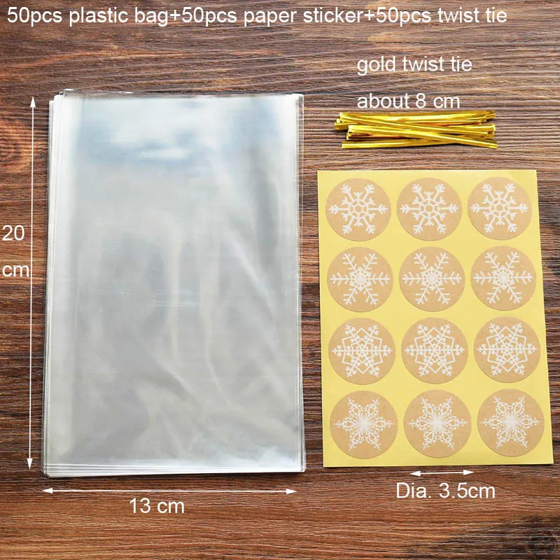 Многоразмерные прозрачные пластиковые пакеты для конфет, леденцов, печенья, упаковочные сумки с уплотнением, Twist Ties, стикеры, вечерние сумки, принадлежности - Цвет: 50pcs 13x20cm
