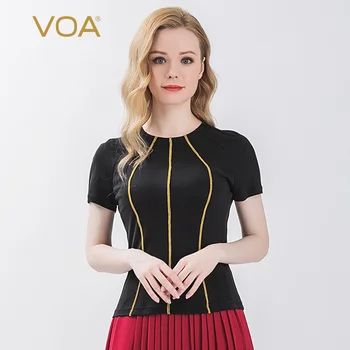 

Voa Silk 33mm Double-knit Round Neck Shoulder Short Sleeve Selvage Slim-fit T-shirt B20 Tshirt T Shirt Women Befree Harajuku
