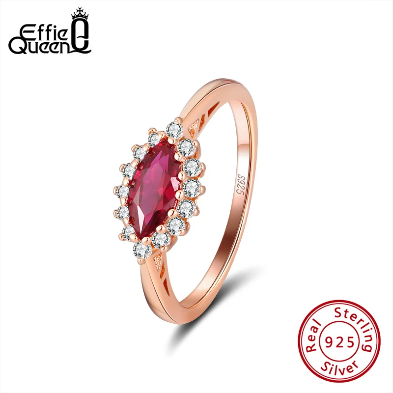 

Effie Queen Female 925 Sterling Silver Ring with Eye Shape Big Red Crystal Stone AAAA Zircon Jewelry wedding Party Gift DSR185