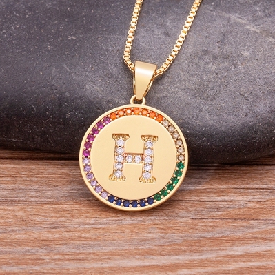 Arrival Luxury A-Z Initial 26 Letters Pendant Charm Chain Necklaces Top Quality Zircon Rainbow Party Wedding Jewelry Gifts