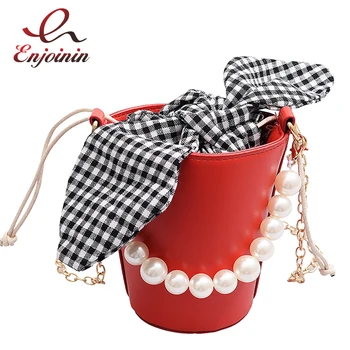 

Sweet Lovely Pearl Handle Pu Leather Fashion Women Bucket Bag Tote Bag Chain Bag Shoulder Bag Purses and Handbags Crossbody Bag