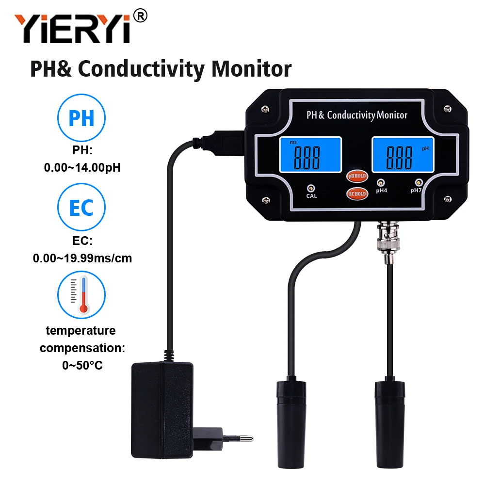 Цифровой Измеритель проводимости yieryi PH/EC тестер качества воды непрерывный