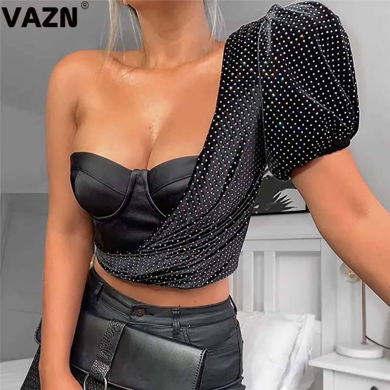 VAZN новая однотонная черная Сексуальная Женская Весенняя футболка с длинным рукавом Асимметричная футболка Офисная Женская одежда для работы Футболка