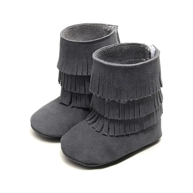 11 Цвета из натуральной кожи высокие сапоги upper Boots детские зимние ботинки с бахромой; замшевые мягкая подошва для новорожденных и малышей нескользящая обувь; сезон осень - Цвет: grey