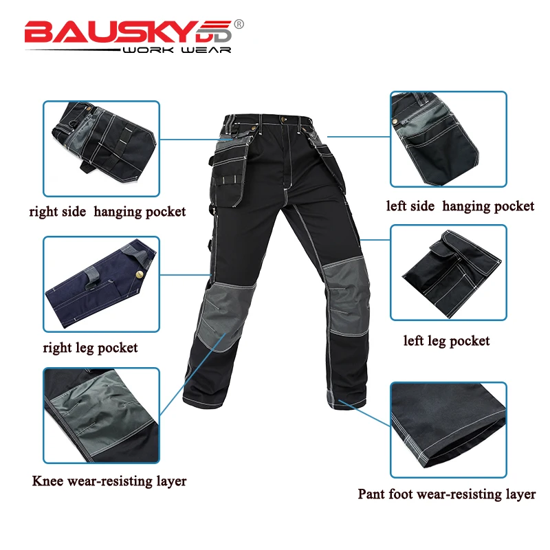 B128 черные рабочие штаны Bauskydd рабочая одежда Мульти-инструмент карманы защитная Рабочая одежда мужской комбинезон осень зима