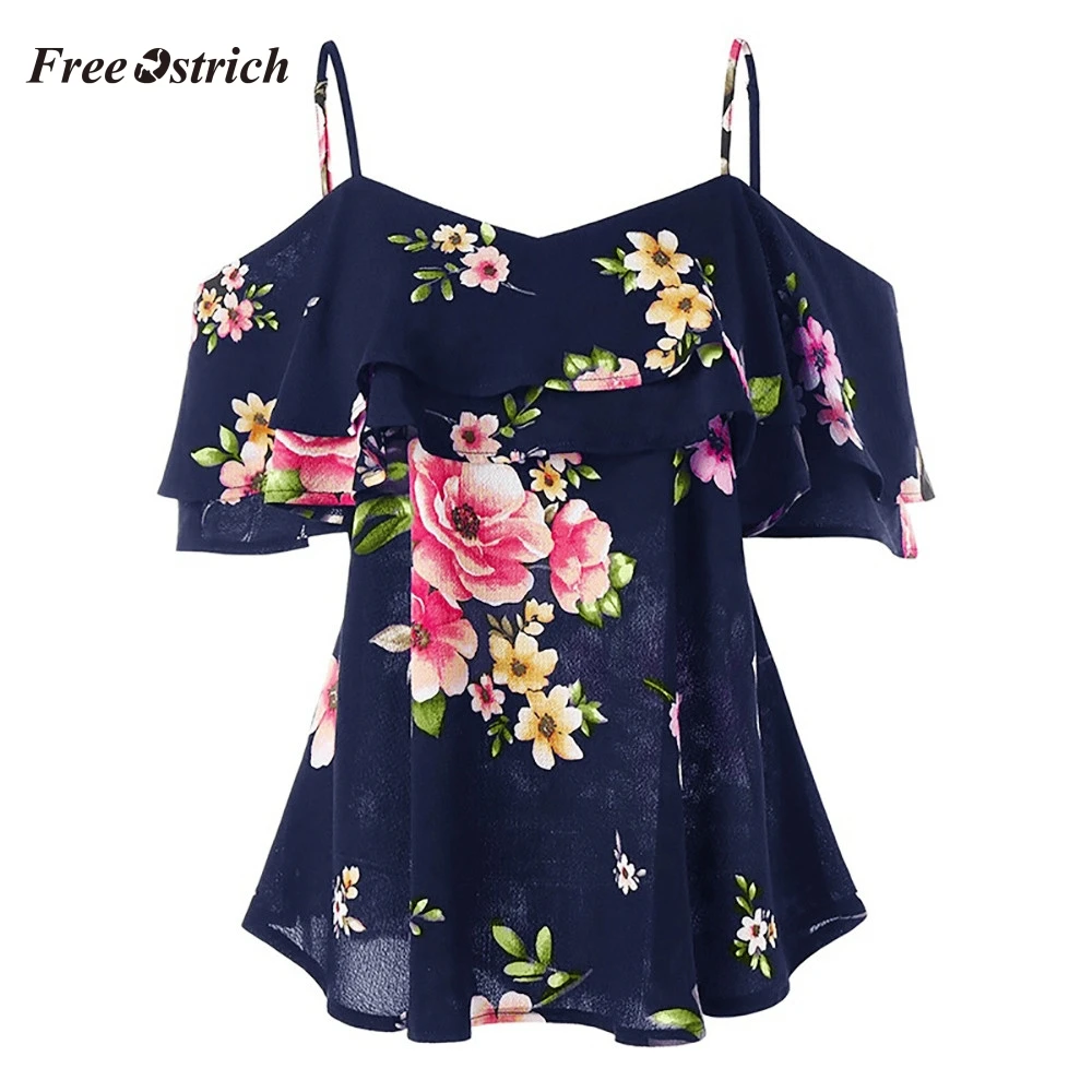 Бесплатная Страусиная летняя блузка для женщин Лидер продаж рубашка с цветочным