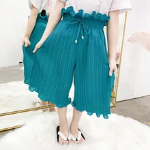 Свободные штаны для девочек г. Новые Летние Стильные плиссированные шифоновые Капри для больших мальчиков тонкие повседневные противомоскитные штаны в западном стиле