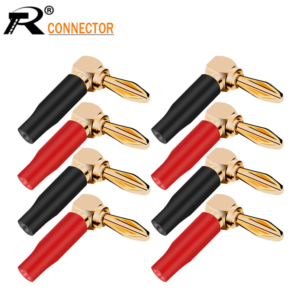 Ângulo Direito Banana Plug Connector Audio Speaker Screw Banhado a Ouro Bend 90 Graus Plug Connector mm Wire Hole Jack Adapter Pcs