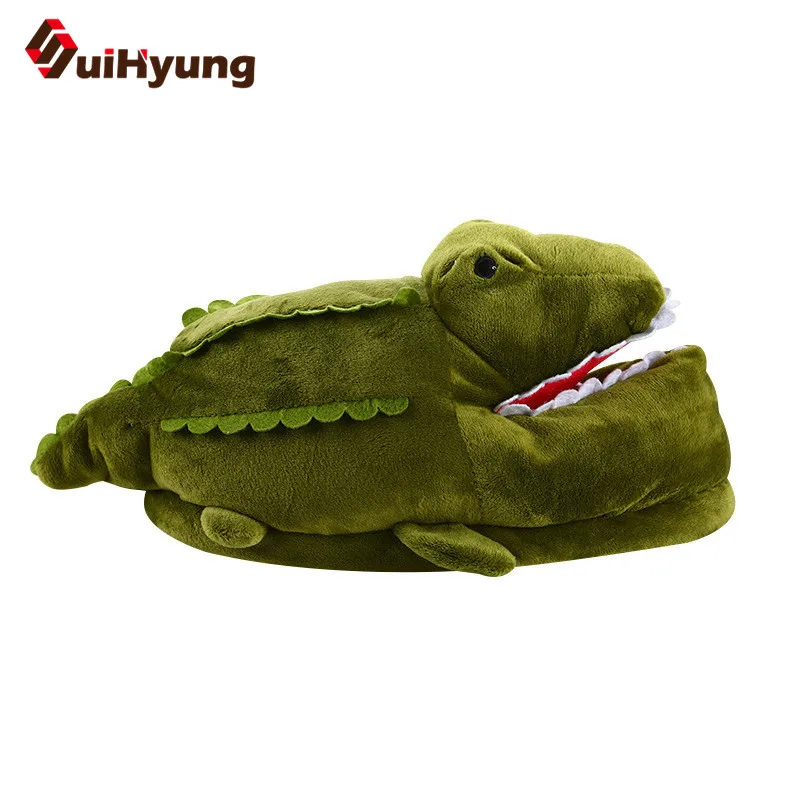 

Suihyung Plush Cartoon Slippers Women Men Funny Crocodile Shape Indoor Floor Shoes Winter Soft Warm Cotton-padded Shoes Slip On