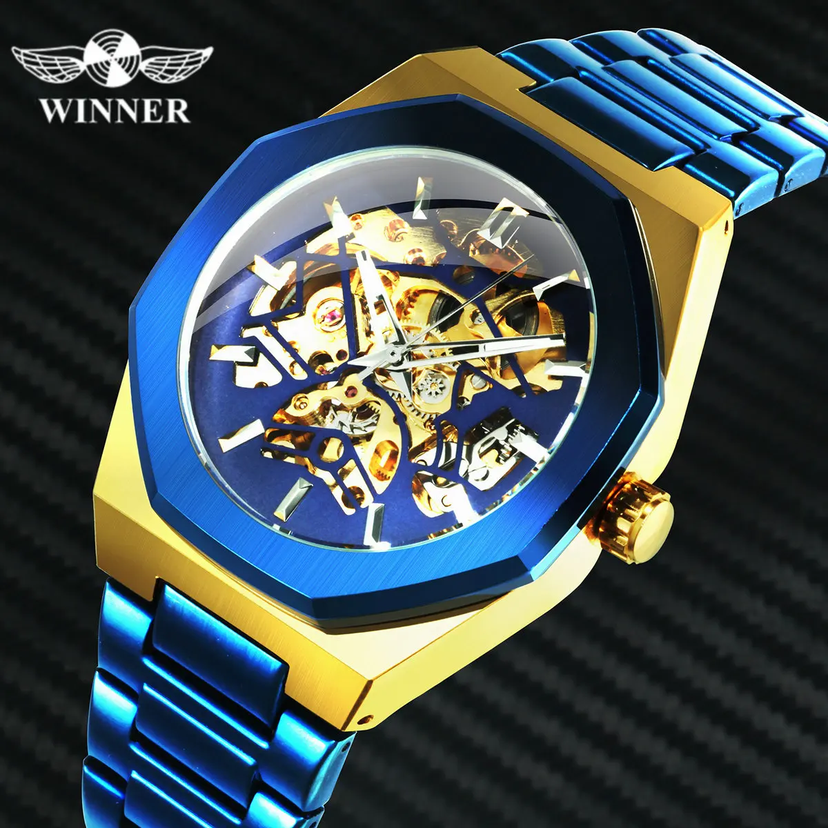 

WINNER Military Mens Automatic Watches Top Brand Luxury Skeleton Mechanical Watch Men Stainless Steel Strap Business Wristwatch