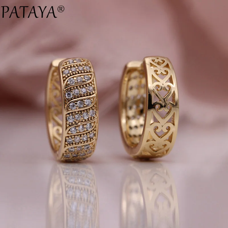 PATAYA, новинка, микро-воск, инкрустация, круглые серьги, 585, розовое золото, натуральный циркон, свисающие серьги, для женщин, подарок, полые, любовь, модное ювелирное изделие