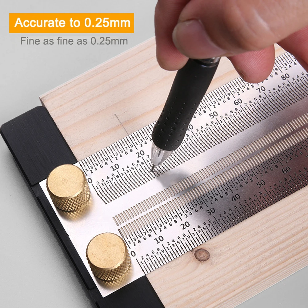 

Scale Ruler T-type Hole Ruler Stainless Steel Woodworking Scribing Mark Line Gauge Carpenter Double Sided Measuring Tool