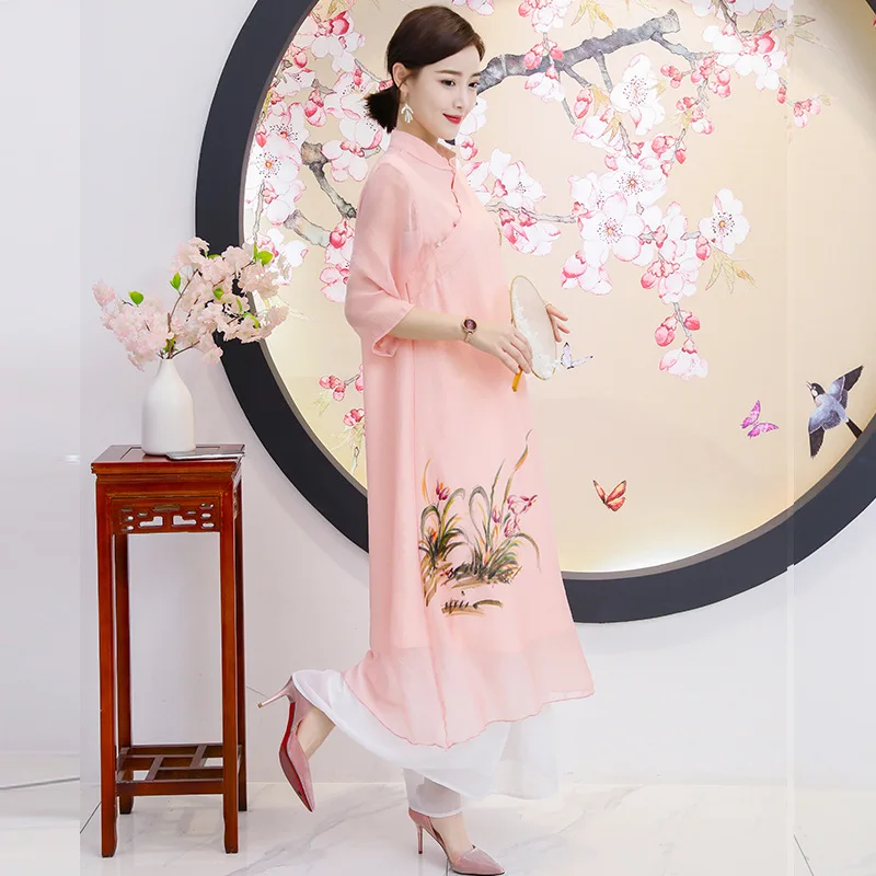 

Literature And Art Vintage Improved the Republic of China-Style Cheongsam Style Dress Zen Chinese-style Hand-Painted WOMEN'S Dre