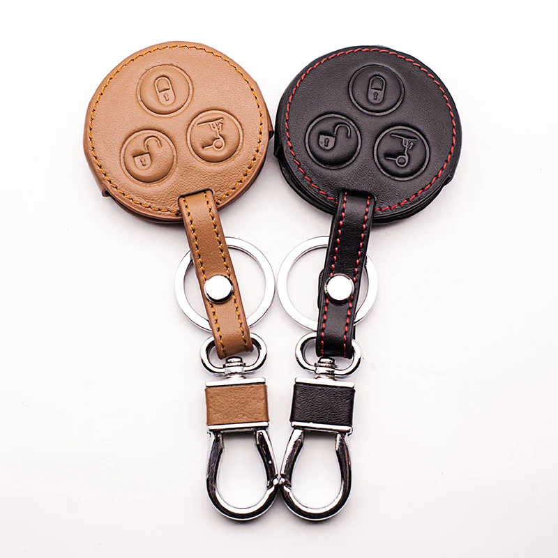 

Genuine Leather Car Keychain Key Fob Case Cover Key cases For Mercedes-Benz Smart Fortwo Forfour City Roadster 3 buttons keys