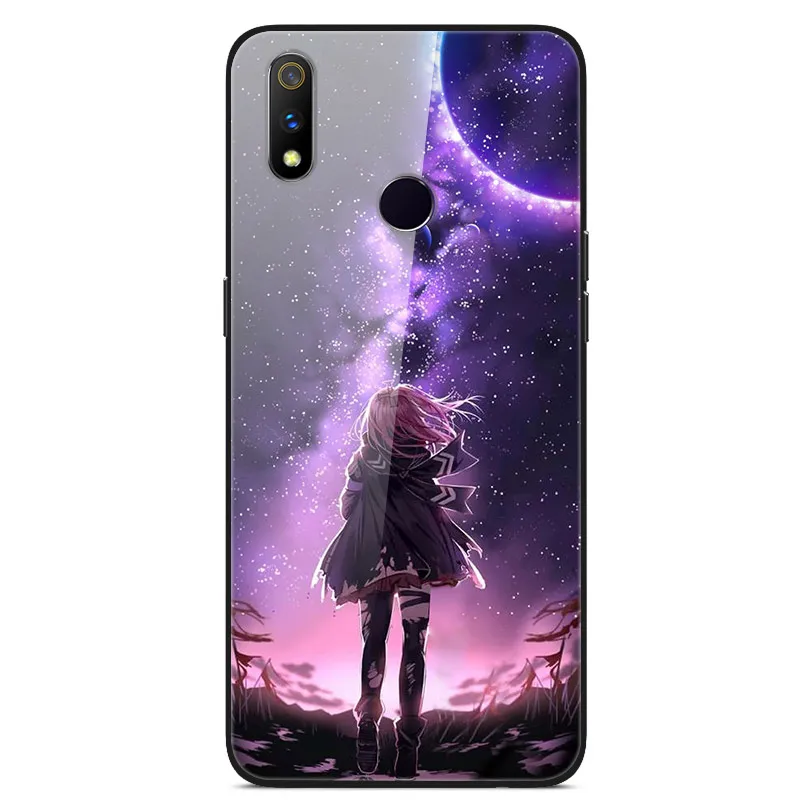 Для OPPO Realme 3 Чехол Realme3 закаленное стекло планета Космос крышка стекло задняя крышка чехол для OPPO Realme 3 Coque оболочка для Realme 3 6,22 - Цвет: 28
