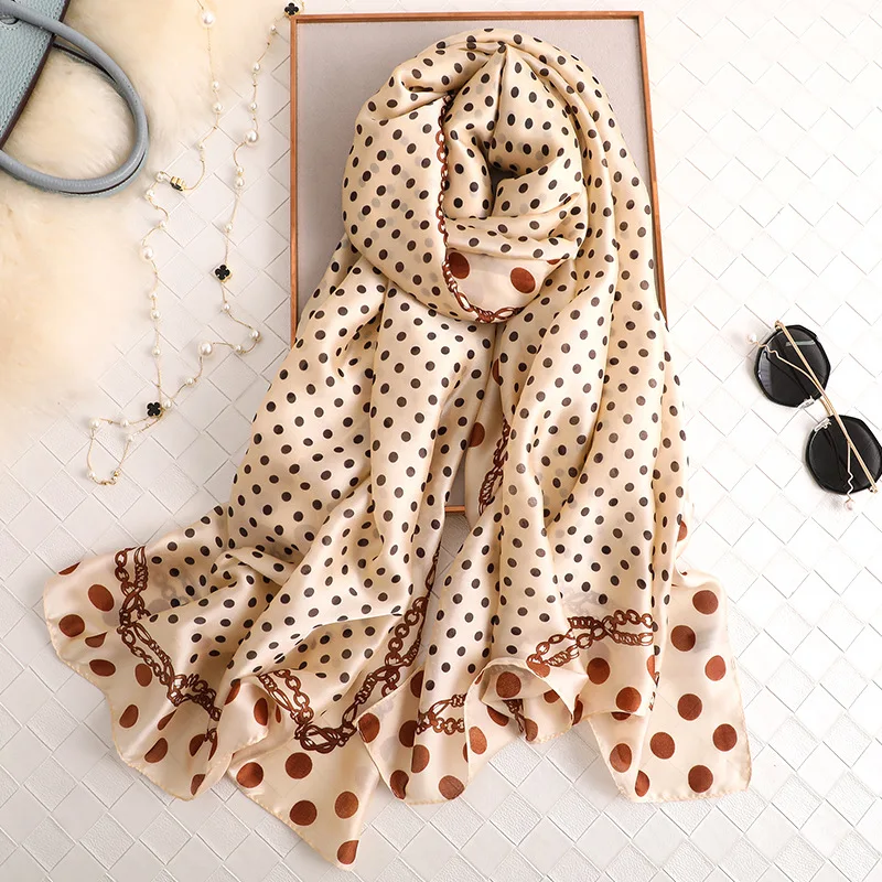 

2020 luxury brand silk scarves women summer soft shawls lady wrap pashmina fashion Dot Print scarf female foulard beach stoles
