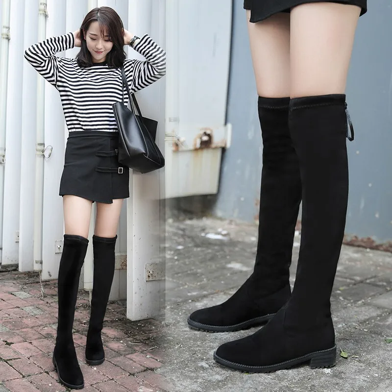 

Over-the-knee Boots Boots Slimming Chunky Heel Pointed Autumn And Winter Small Simple-Small Chili High-heeled Thigh Boot Women