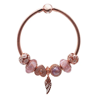 

Kristie Shop Quality 1:1 100%925 Pure Silver New Rose Gold Pink Glazed Bead Love Clasp Beads Bracelet Free Shipping