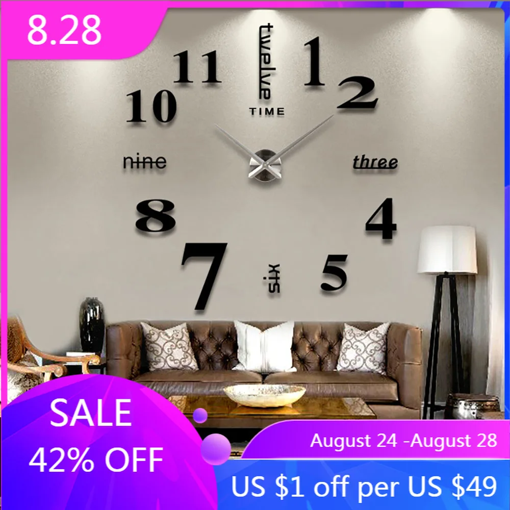 Большие настенные часы бесшумные кварцевые 3d-часы сделай сам в современном стиле