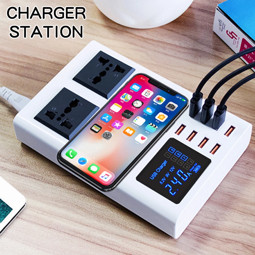 Qi Беспроводное зарядное устройство для зарядки 8 портов USB мобильного телефона