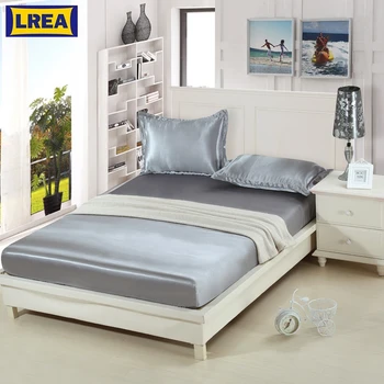 

LREA Home Textile pink AND grey Satin Soft Silk Bed Sheet Set Solid Bedding Fitted Sheet Luxury satin silk fitted sheet