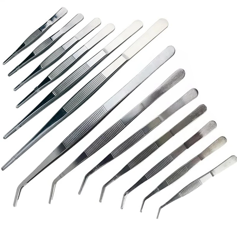 Multi-popuse Stainless Steel Tweezers High-precision Household Medical Extension Long Electronic Repair Food Tweezers 2Pcs/set-tweezer tool,precision tweezers