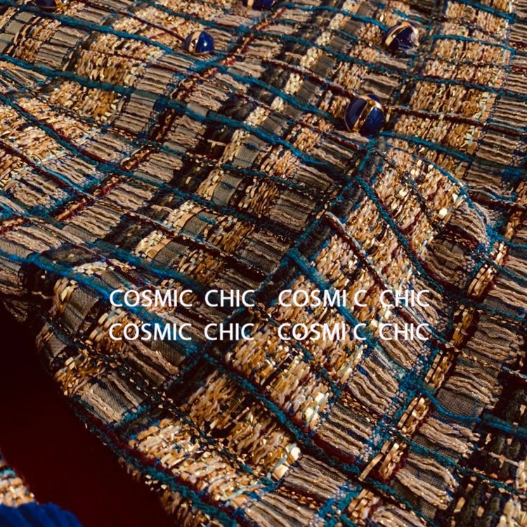 Cosmicchic Осень Женская подиумная Роскошная твидовая куртка золотая линия двубортная Лоскутная винтажная куртка элегантные куртки туника