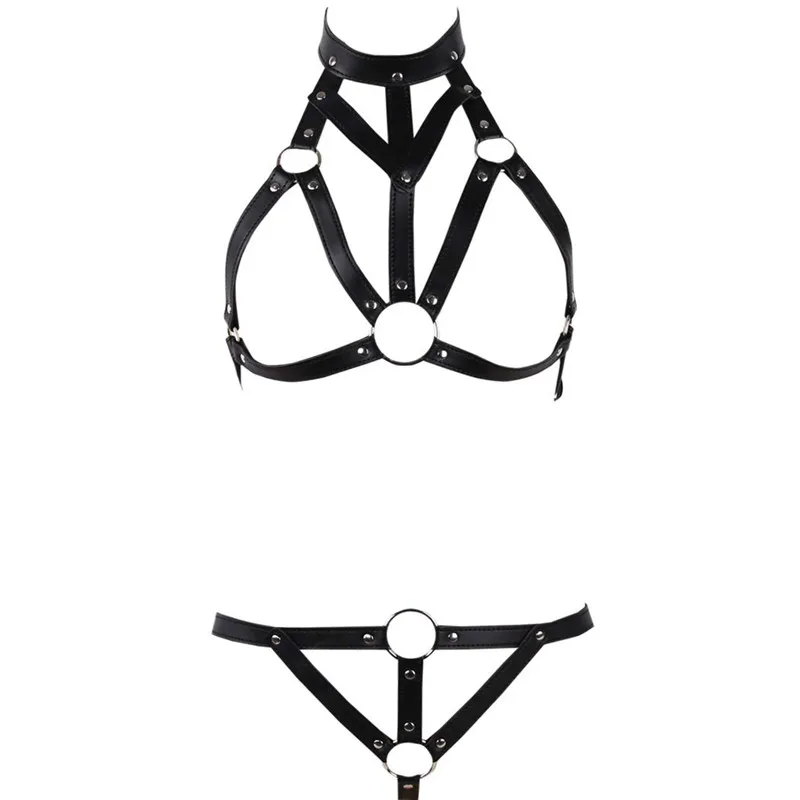

Women Adjustable Leather Harness Body Chest Bikini Costume Dance Half Harness Black