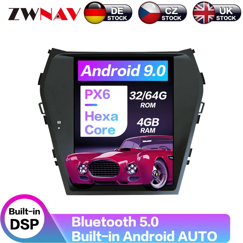 Android 9 64+ 4G Tesla с DSP Carplay автомобильный мультимедийный плеер стерео для hyundai IX45/Sante Fe+ авто радио gps навигация