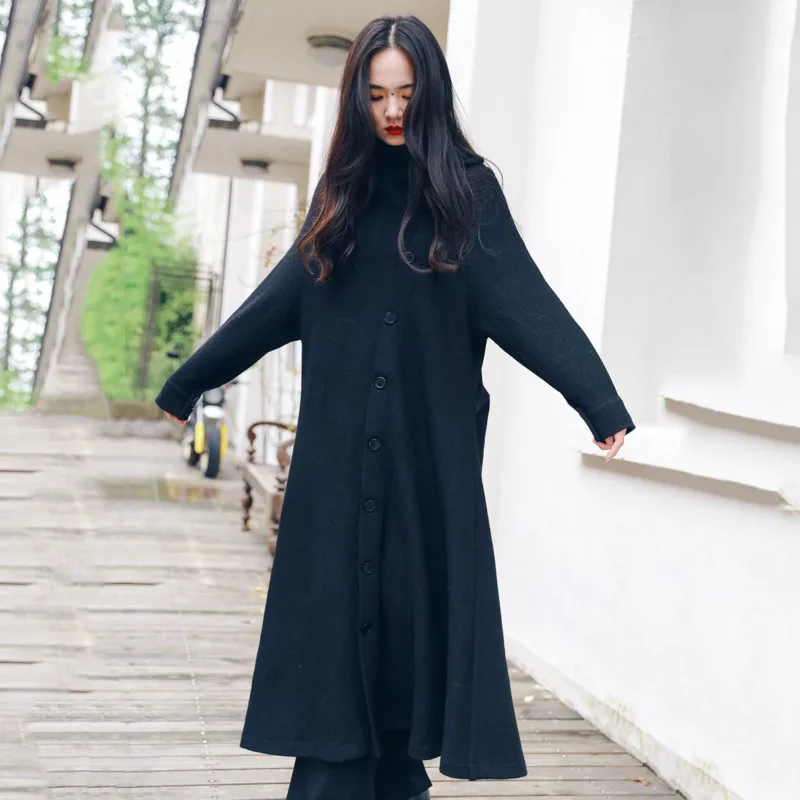 

LANMREM Solid Color Stand Collar Single Breasted Mid-length Woolen Coat Women Vintage Loose Coat Tide 2020 New Spring PD196
