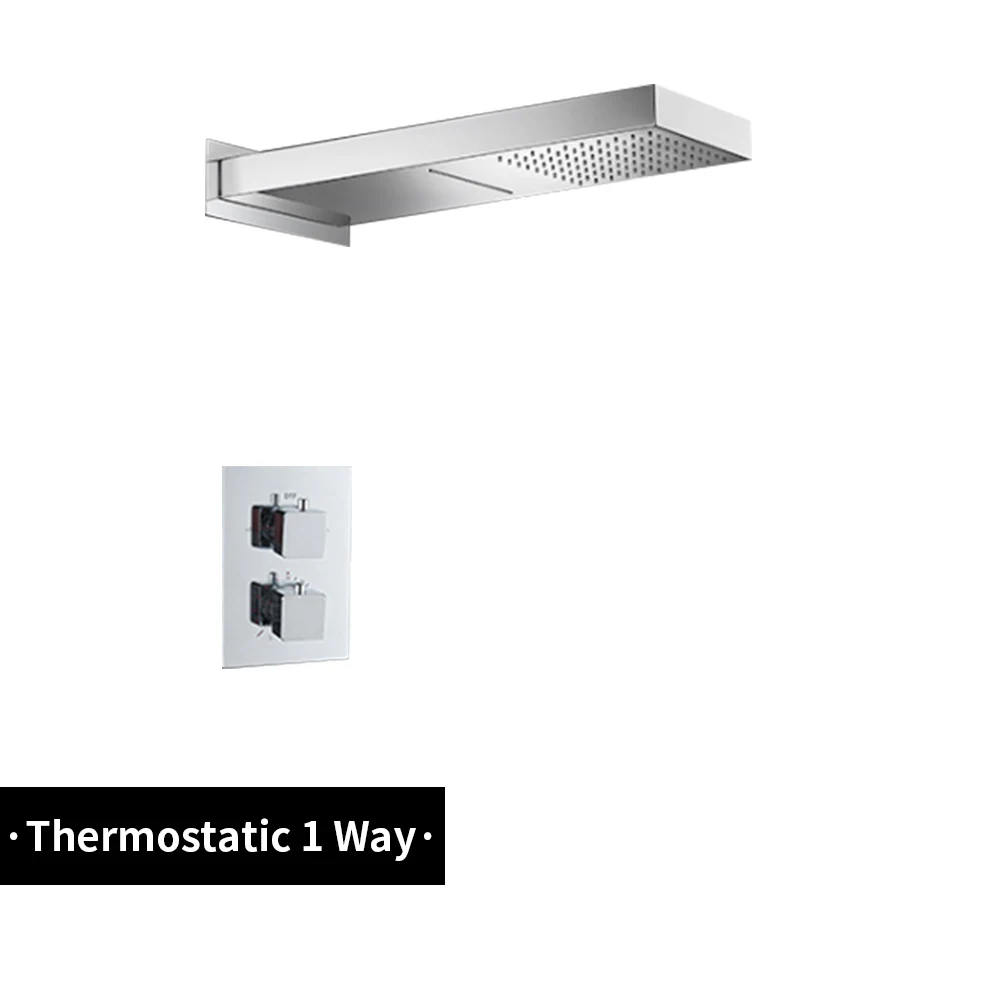 3 способа светодиодный термостатический душевой смеситель, кран для душа с дождевой насадкой, набор для ванной комнаты, водосберегающая Душевая система, верхний ручной душ - Цвет: 1way-top
