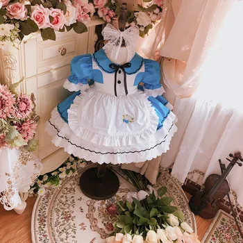 

0-6Y Baby Girl Blue Alice Embroidery Vintage Spanish Turkey England Lolita Princess Ball Gown Dress for Girls Casual Party