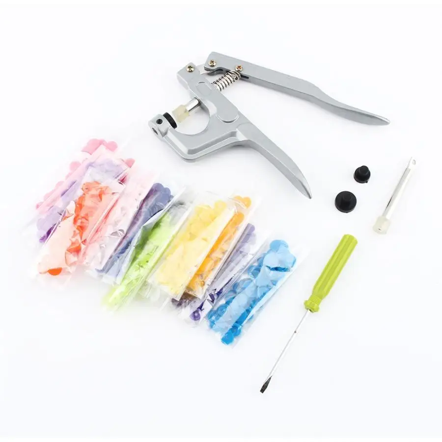 

Button Fastener Snap Pliers 150 Sets T5 Plastic Resin Press Stud Cloth Diaper Useful Household hand Tool set Domestic Delivery