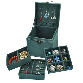 

Exquisite Three-layer Jewelry Box Velvet Bracelet Earrings Ring Packaging Jewelry Storage Box Carrying Cases