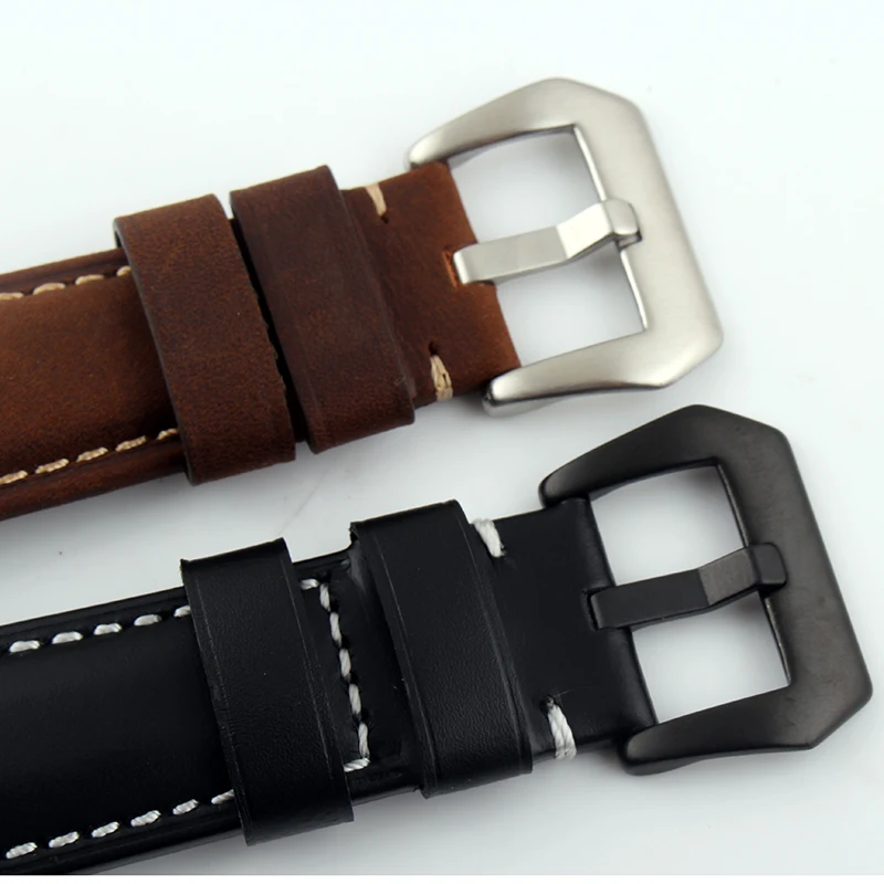 shengmeirui Leather watch band 20mm22mm24mm26mm brown black FOR Panerai Strap Replacement Steel Buckle