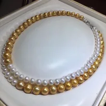 Хорошее ювелирное изделие, 1030 натуральный пресноводный 8-10 мм белый и золотой жемчуг, подвеска, ожерелья для женщин, прекрасные жемчужные подвески