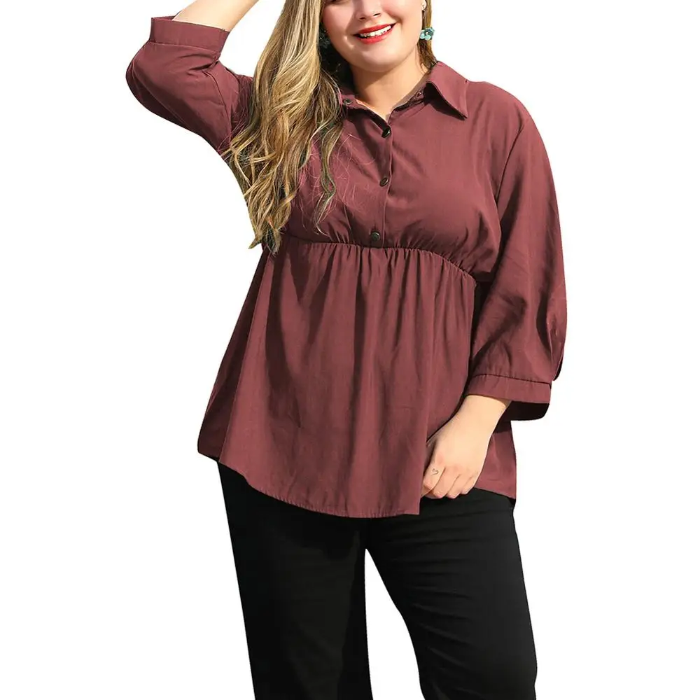 

Plus Size Women Blouses Long Sleeve Turn Down Collar Office Button Shirt 2020 New Fashion Casual Blouse Solid Female Shirt