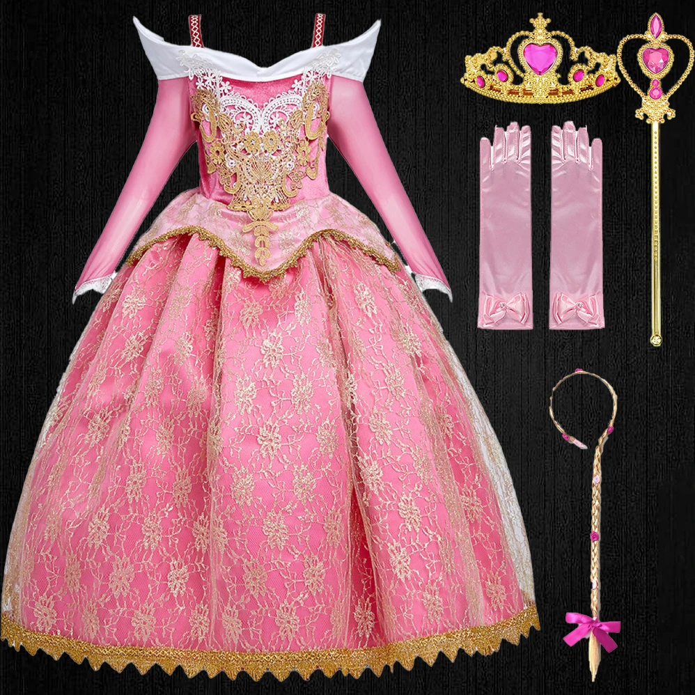 Disfraz de princesa de la Bella Durmiente para niñas, traje de lujo de  manga larga para fiesta de desfile, vestidos de fantasía para niñas,  vestidos de 3 10T| | - AliExpress