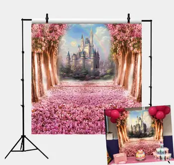 

Cherry Blossoms Spring Photography Backdrop Fairytale Castle Children Party Backdground Wedding Decoration Photo Booth Props