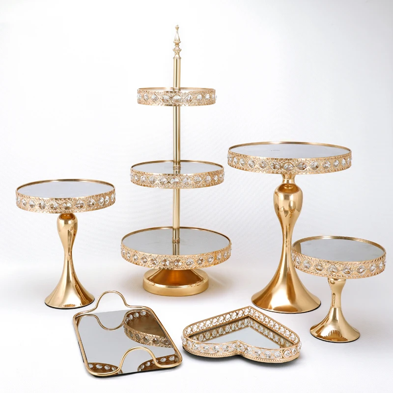 Golden mirror Cake Stand Set gold Metal Cupcake Stand decorations Dessert Pedestal Party Display cake tray 1-12pcs