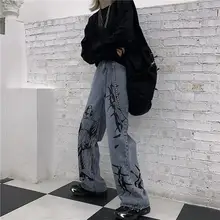 Винтажные уличные джинсовые штаны с принтом Мадонны, свободные прямые джинсы с высокой талией, женская одежда