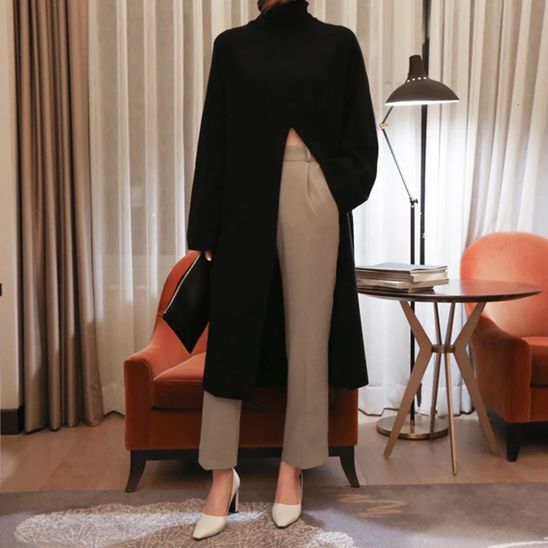 TWOTWINSTYLE Knitted Black Split Women's Sweater Turtleneck Long Sleeve Oversized Korean Pullover Female 2019 Autumn Fashion New (5).jpg_.webp