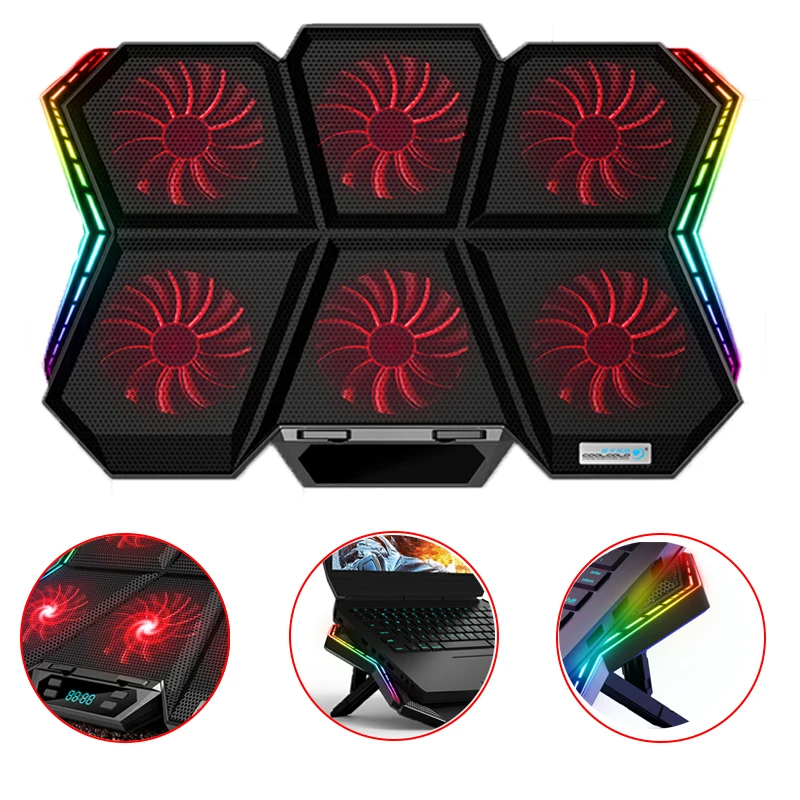 

Gaming Laptop Cooler Adjustable RGB Laptop Cooling Pad Six Fan 2600RPM Notebook Stand for 17Inch Laptop