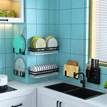 

Kitchen Shelf Storage Holder Seasoning Rack Perforated Supplies Kitchen Rack Organizer Storage Storage Wall-Free Spice Bath E5D3