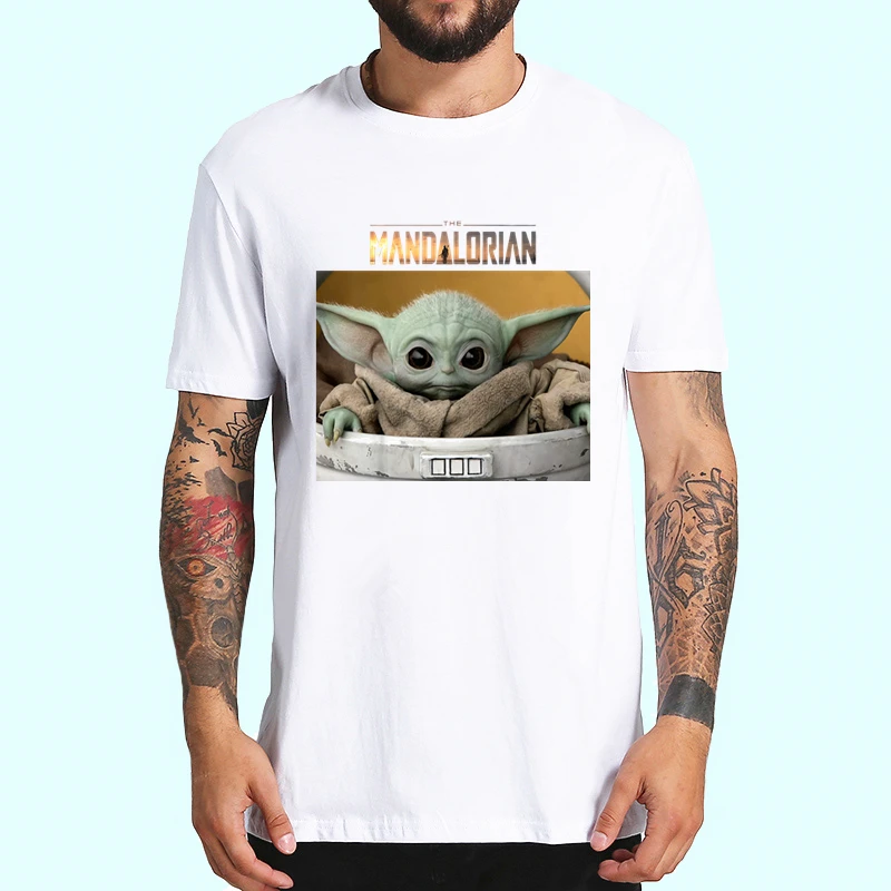 Новая мужская забавная футболка с принтом Звездные войны Yoda Mandalorian круглым